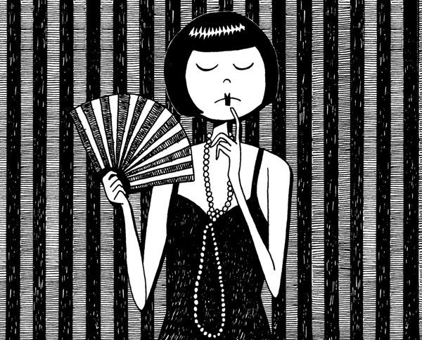 Black and white flapper dancer illustration // 4x6 art print