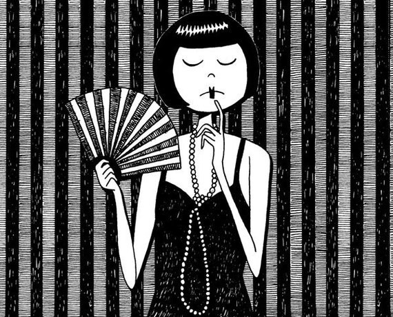 Black and white flapper dancer illustration // 8x10 art print