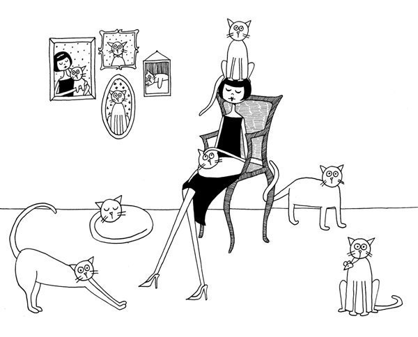Cat lady // 8x10 kitty cat lover feline art print