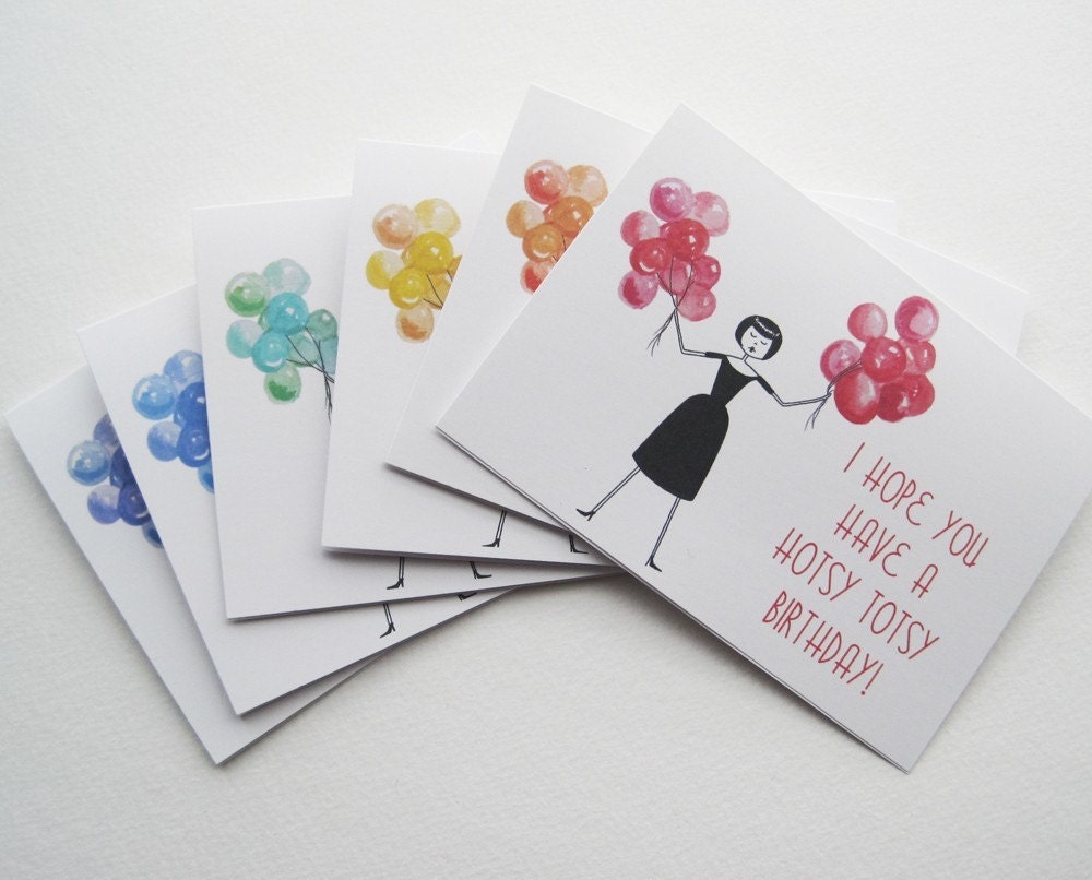 Birthday card set // 6 balloon rainbow birthday cards