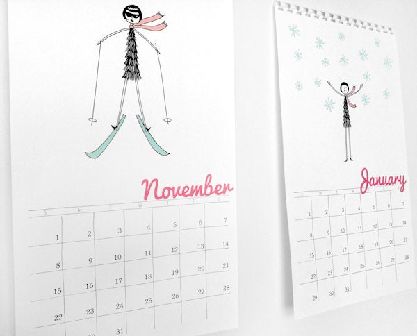 2013 Wall Calendar // 1920s flapper doodle colorful calendar