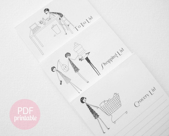 1920s Flapper Girl PDF Printable To Do List // Black and White Illustrated Shopping List // Roaring 20s Flapper Girl Fashion Grocery List