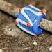 Glass Dreadlock Bead -  Blue with white stripes and orange dots