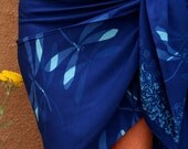 Cobalt Blue Dragonfly Short Sarong - Womens Wrap Skirt - Beach Sarong - Batik Pareo - Hip Scarf Festival Clothing Dance - Swimsuit Coverup