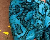 Short Turquoise Blue Sarong with Dark Green - Batik Pareo Womens Clothing Wrap Skirt Hip Wrap Scarf - Swimwear Beach Mini Dance Skirt