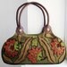 Womens Handbag Purse - Earthy Green Purse Cotton Canvas Embroidered Olive Green Purse Leather Handles Bags and Purses Womens Boho Chic Bag
