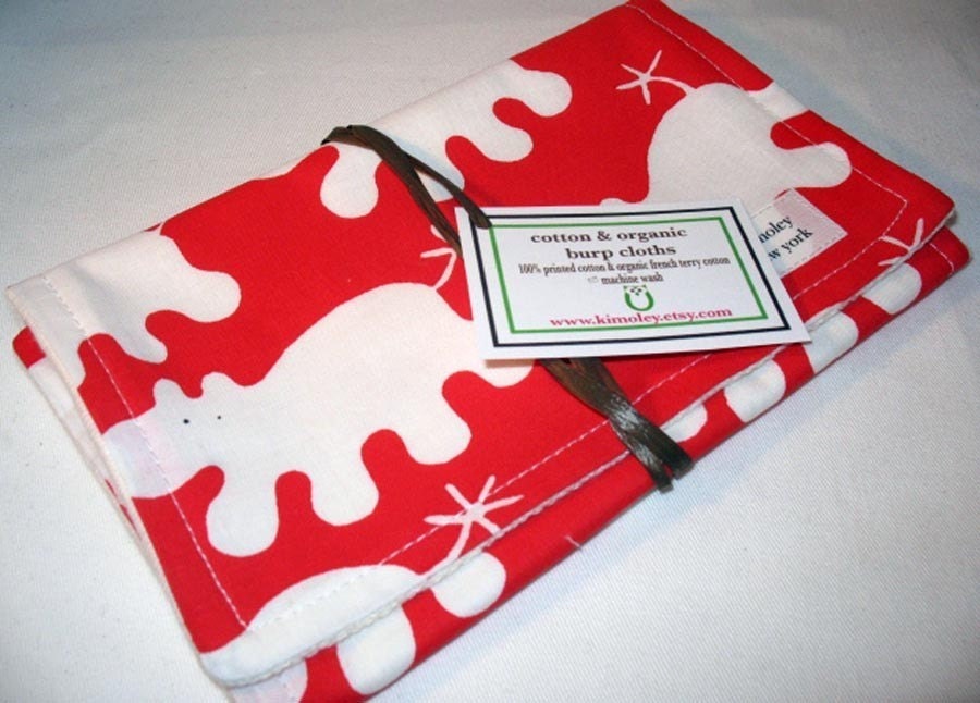 Burp Cloth with style - Cotton / Organic undyed French Terry - Red Hippo