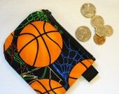 Fabric Coin Purse BASKETBALLS Zipper Mini Change Purse Coin Pouch Hoops Handmade MTO