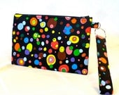 Make Up Bag Cotton Zip Pouch Wristlet Clutch Purse Cosmetic Bag Key Fob Bubbles Luella Doss Hot Flash Handmade