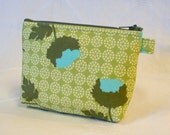 Gadget Bag Cosmetic Bag Joel Dewberry Fabric Zipper Pouch Makeup Bag Cotton Zip Pouch Tossed Flowers Celery Aqua  Handmade MTO