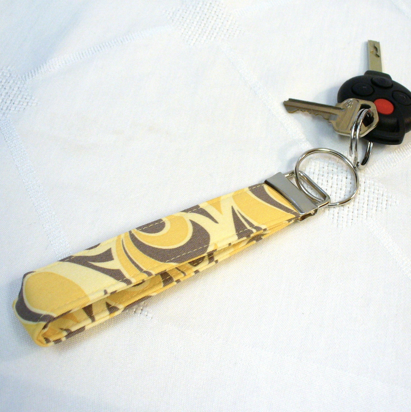Wristlet Key Fob Joel Dewberry Fabric Key Fob Spade Damask Sand Yellow Gray Keyring Keychain MTO