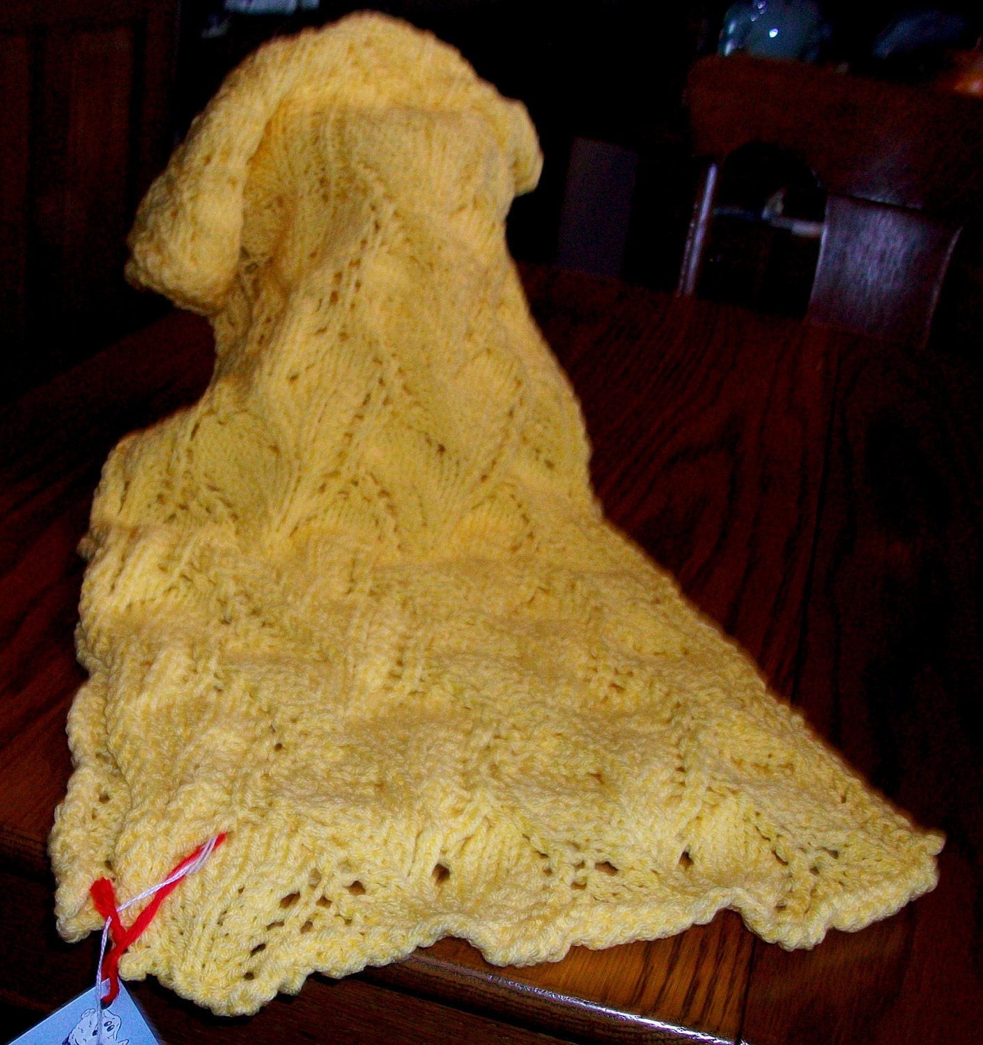 Knitted Yellow Wrap or Wide Scarf