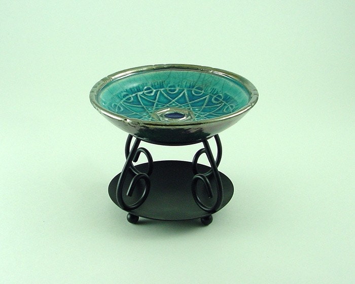 Sacred Geometry Crop Circle Raku Essential Oil Diffuser Handmade Ceramic Pottery