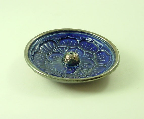 Lotus Incense Burner Royal Blue Handmade Ceramic Pottery