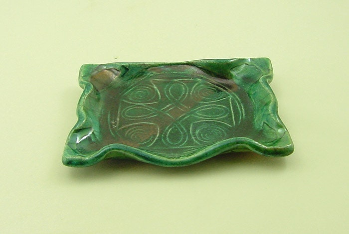 CELTIC CROSS Freeform Soap Dish / Handmade RAKU Pottery