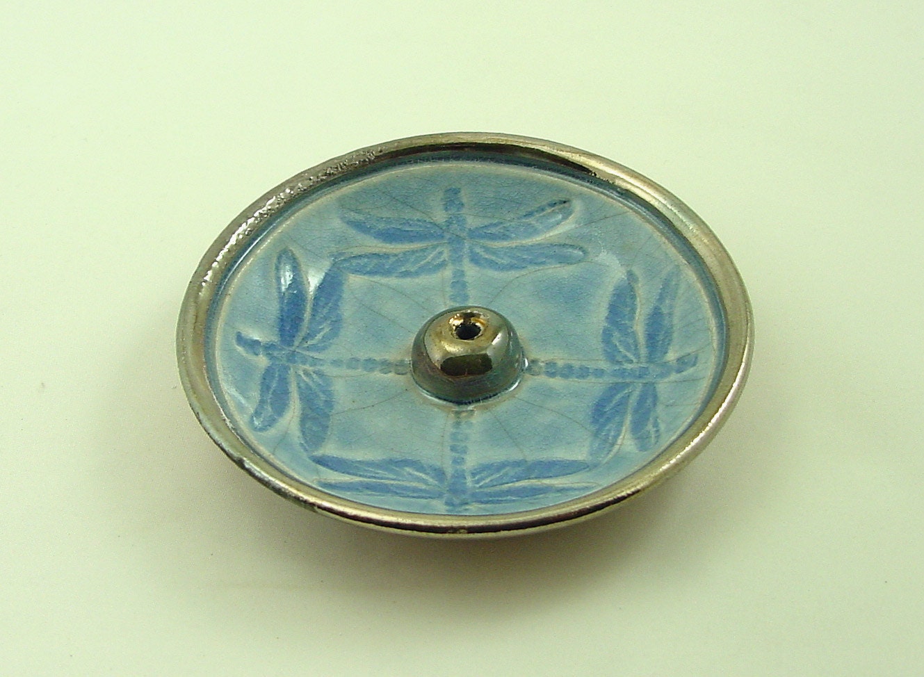 RAKU Incense Burner DRAGONFLIES Handmade Ceramic Pottery
