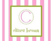 Pink and White Stripe Sticker, Enclosure Card, Book Plate, Address Label - Set of 24