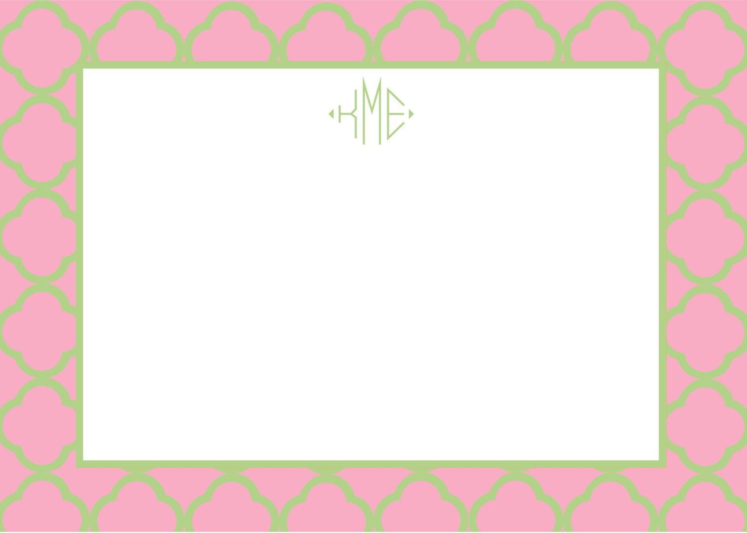 Pink and Green Quatrefoil Notecard Stationery or Invitation Set