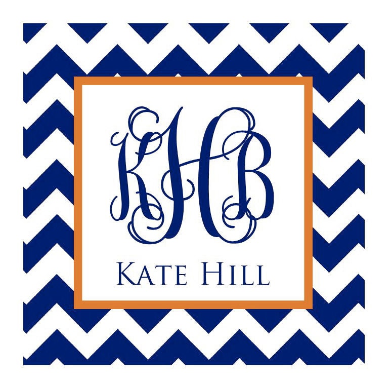 Navy Chevron Zig Zag Sticker, Enclosure Card, Book Plate or Address Label - Set of 24