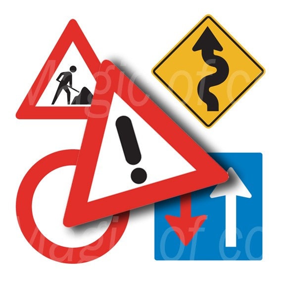 Digital Collage of Road Signs - 63  1x1 Inch JPG images - Digital  Collage Sheet