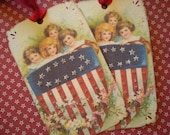 4th July tags / Patriotic set of 4 with German glass glitter  /  A 18