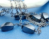DISCOUNTED - Extra Long Sterling Silver Oxidized Chain Necklace with Hematite - OOAK - by JessKayDesigns