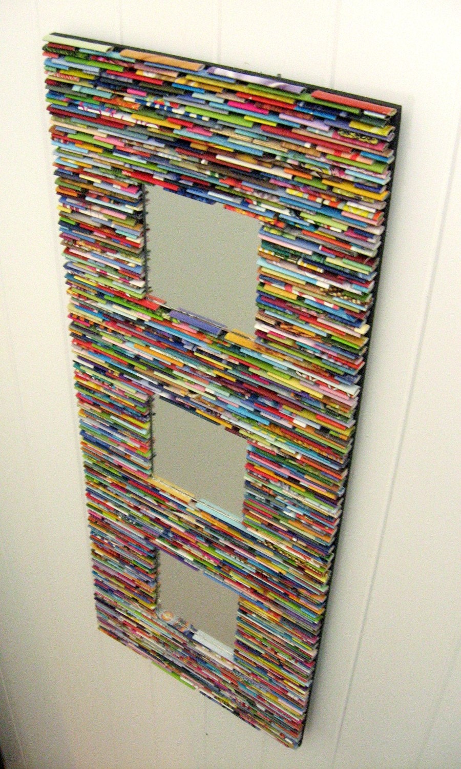colorful mirror, wall art- made from recycled magazines