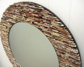 neutral round  mirror, wall art- made from recycled magazines