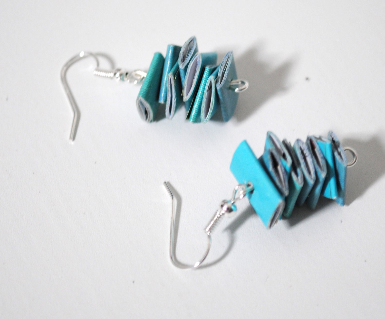 trickle earrings - made from recycled magazines, you pick your color