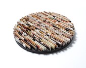 round neutral colored wall art- made from recycled magazines, colorful, unique 6 inch circle