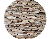 neutral colored round wall art- made from recycled magazines, unique 12 inch circle