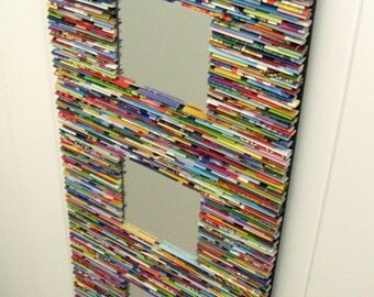 colorful mirror, wall art- made from recycled magazines