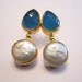 Angelina Earrings Drop Blue Agate and Pearl Gold Vermeil