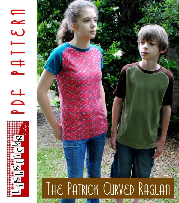 PDF Sewing Pattern:  The Patrick Curved Raglan Big Kid Sizes (Instant Download)