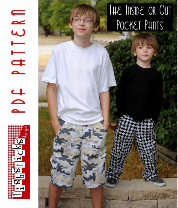 PDF Sewing Pattern:  The Inside or Out Pocket Pants-Big Kid Sizes (Instant Download)