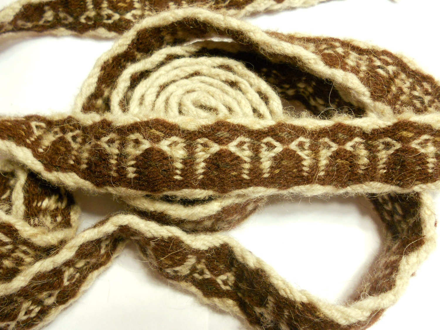 Ancient Rune Handwoven Viking Trim - 3.2 yards - Brown, White