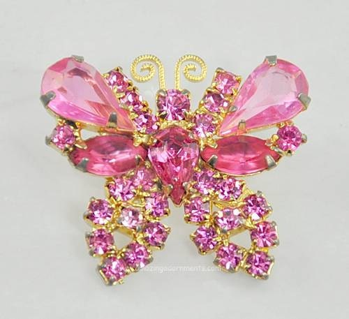 Vintage Signed WEISS Small Pink Rhinestone Butterfly Brooch