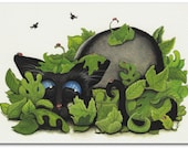 Siamese Cat - Lady Bugs & Leaves - ArT 5x7 Print by AmyLyn Bihrle
