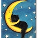 Sweetest of Dreams Moon Hugging Black Cat -  5x7 Print by AmyLyn Bihrle