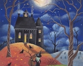 Folk Art Halloween Print Full Moon