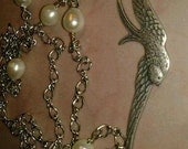 Lanyard Badge Holder unique Jewelry Silver Jewelry Lanyard ID Badge holder Fresh Water Pearls with Swallow Jewelry Chain