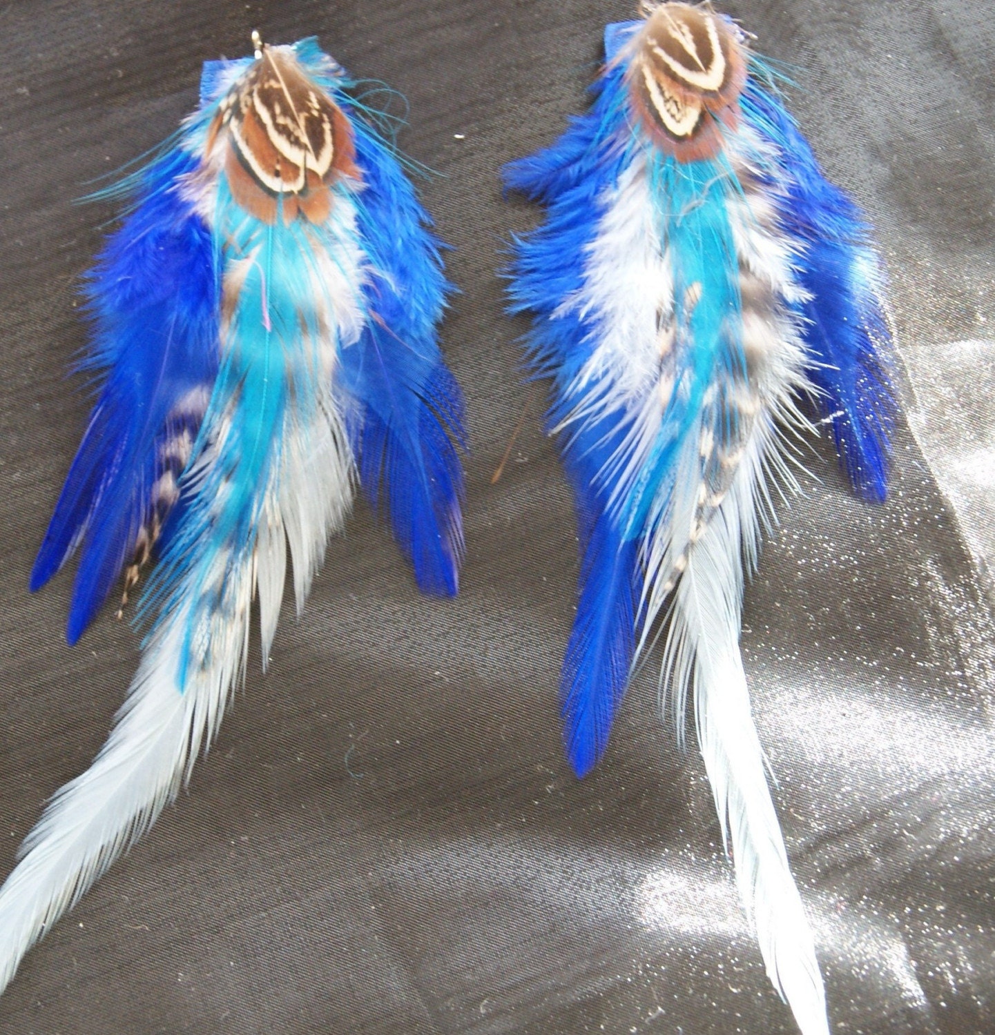 Sky Blue Indie Feather Earrings, choice of Silver or Gold Earring Wire