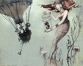 Fantasy Art Print - Mermaid Art Print - giclée  Fine Art PRINT - Steampunk Art - 7x7 Fantasy Art - Seahorse - by the Filigree