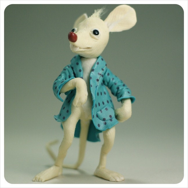 REServed - OOAK Art Doll - Rat Mouse - Blue White - Fairy Tale Figurative Scupture