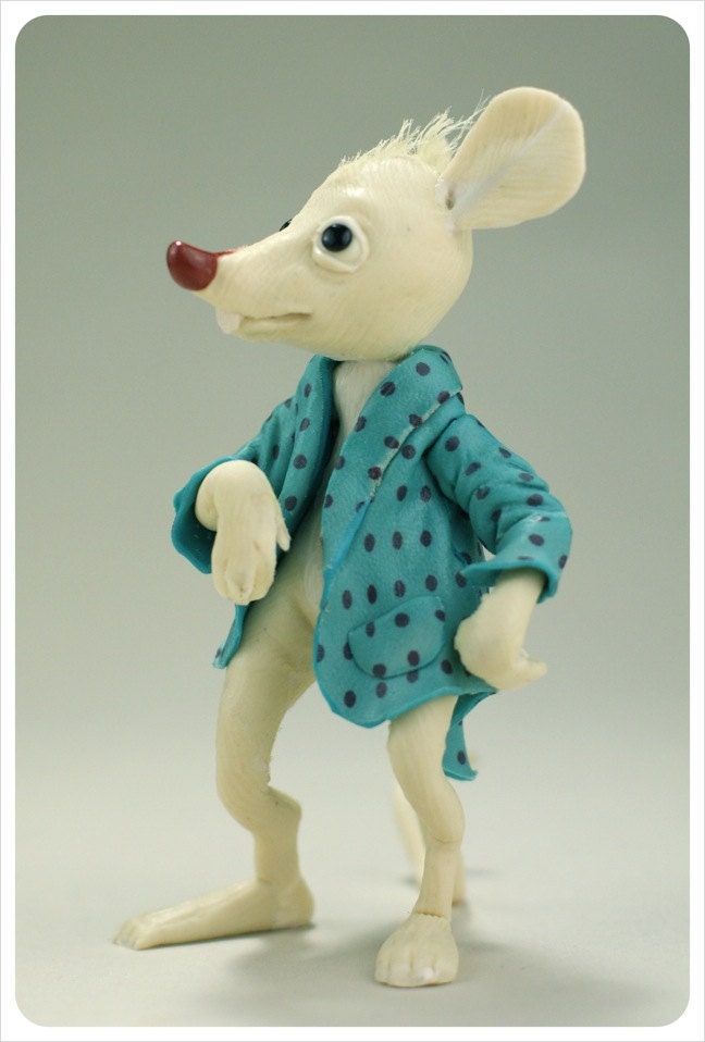 REServed - OOAK Art Doll - Rat Mouse - Blue White -  Fairy Tale Figurative Scupture