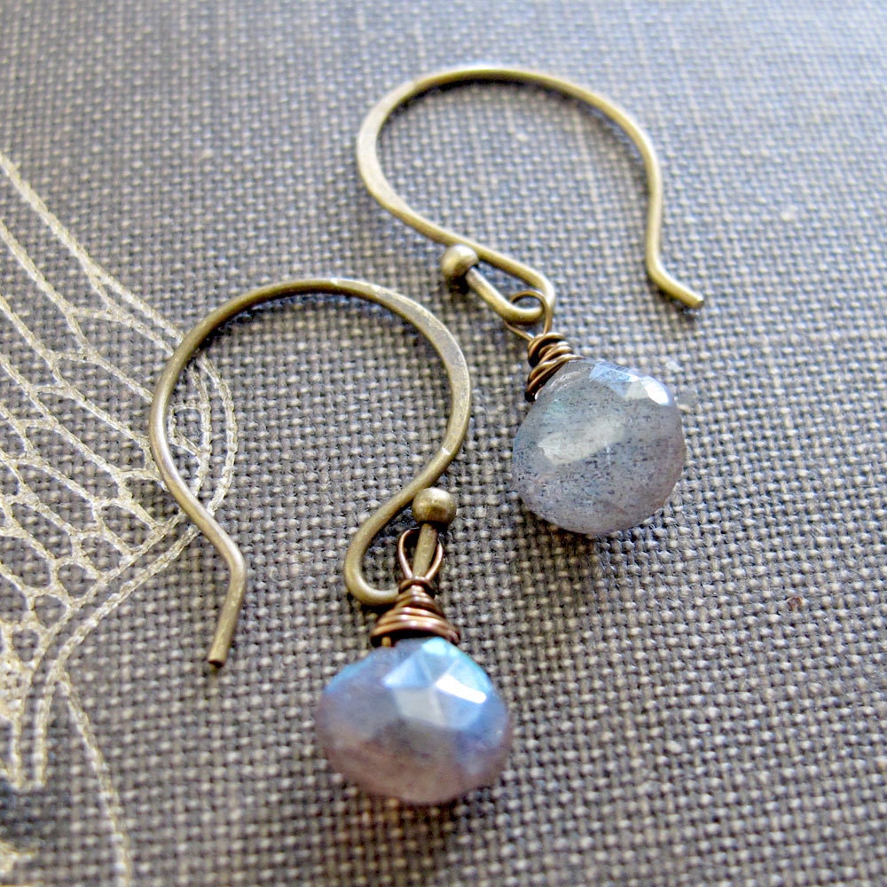 Darlings - Labradorite and Brass Delicate Earrings - Artisan Jewelry