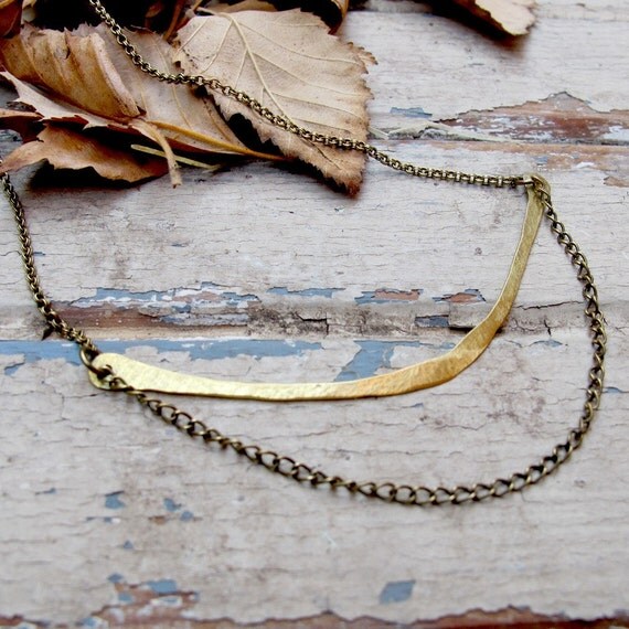 Blades of Grass - Curved Brass Bar and Chain Necklace