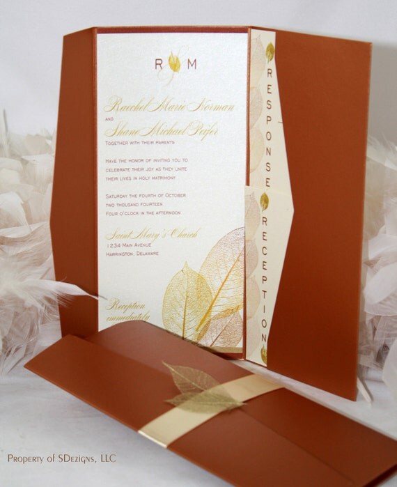 Golden Fall / Autumn Leaf Wedding Invitation Il_570xn