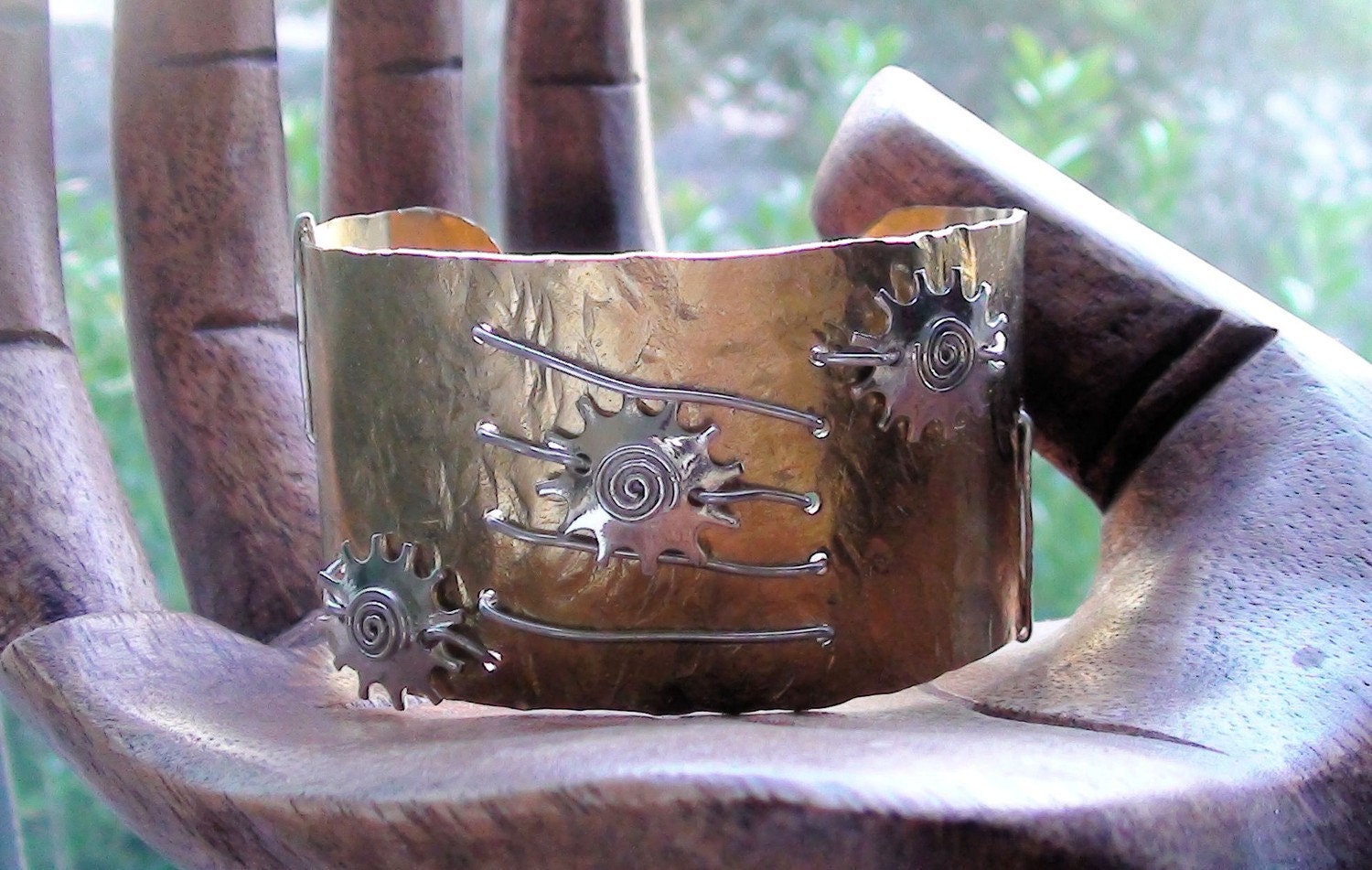 Brass and Sterling Silver Sunburst Cuff Bracelet