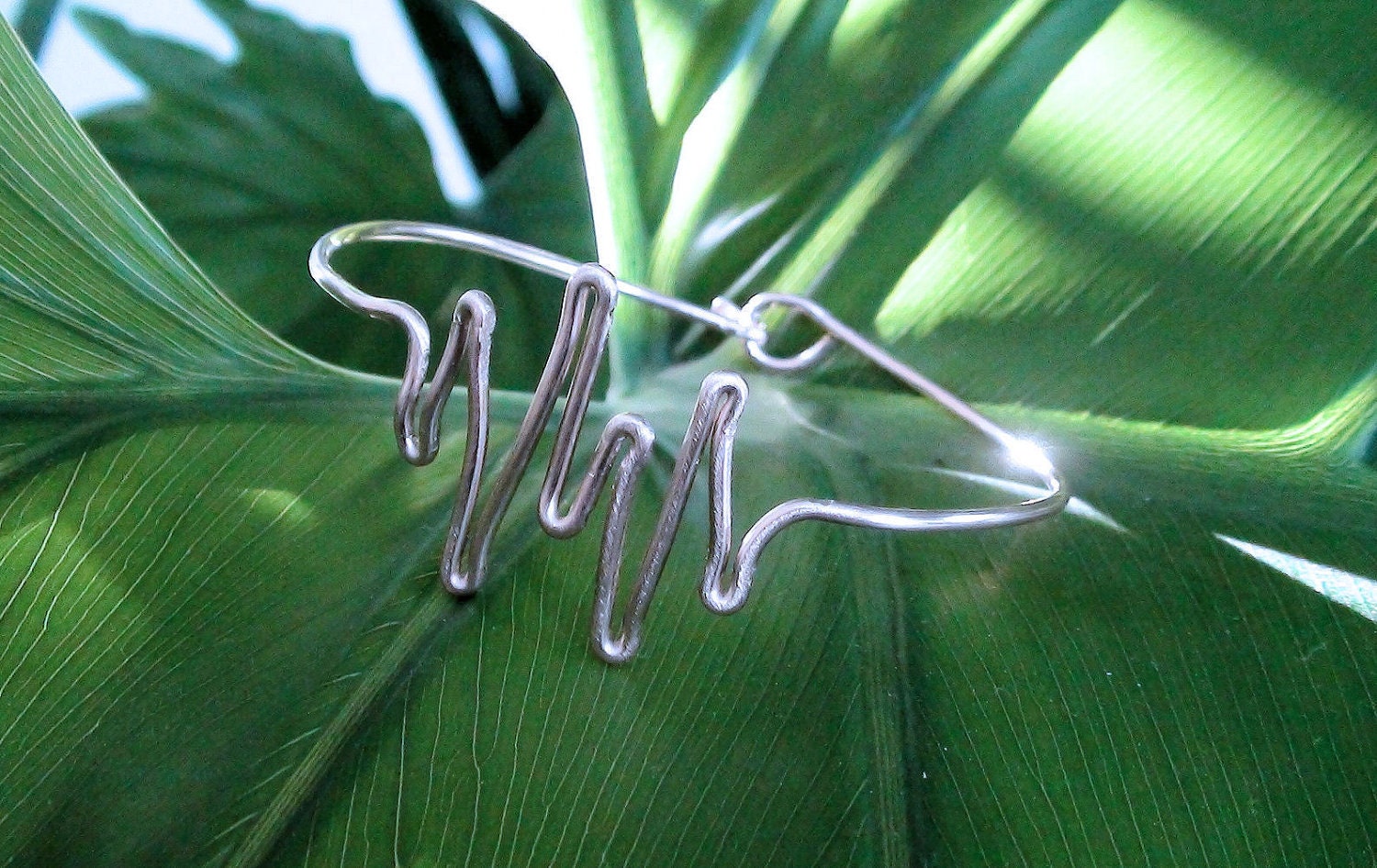 Sterling Silver  Heart Beat Bangle Cuff Bracelet
